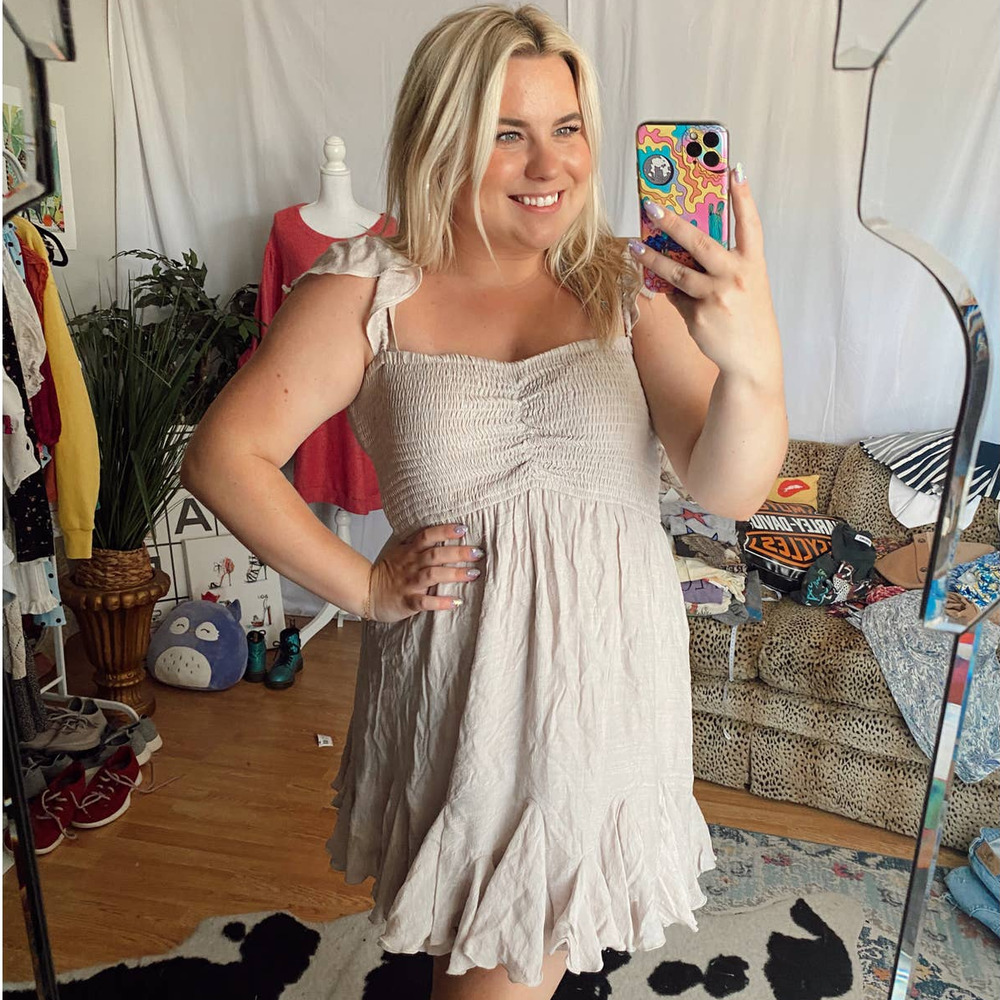 Aakaa Cream Ruffle-Hem Mini Dress